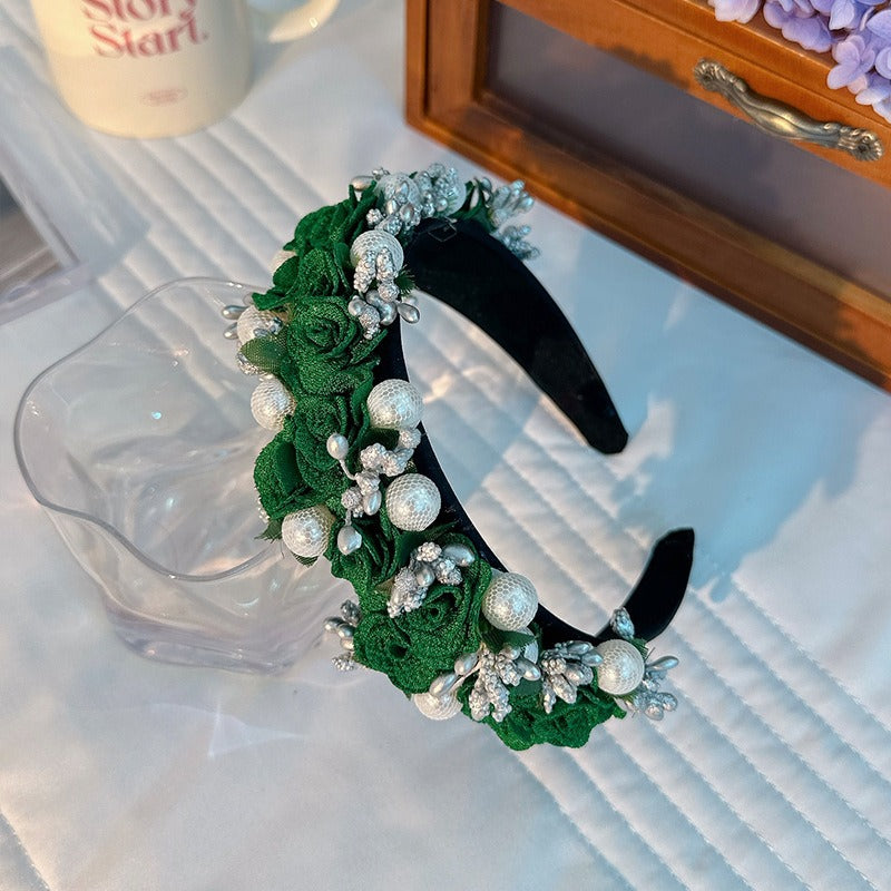 Fashionable Baroque Fabric Rose Pearl Flower Headband