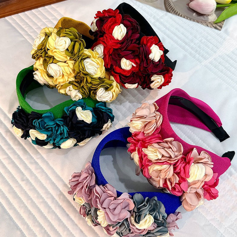 Fashionable design side three-dimensional flower handmade fabric headband headband