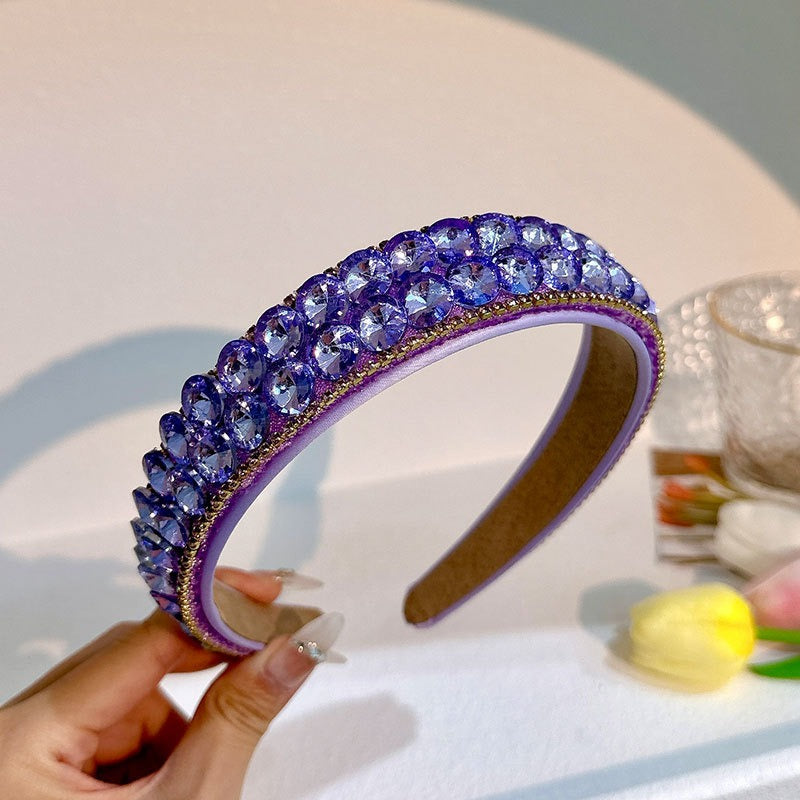 Fashionable double row geometric circular purple rhinestone hairband