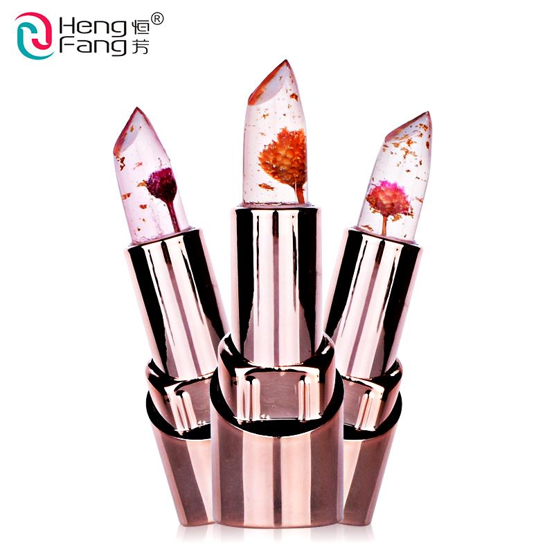Gold Flower Lipstick 3 Fruit Flavors Temperature changed Lip Balm Moisturizer Lips 3.5g Makeup Brand HengFang #H9302