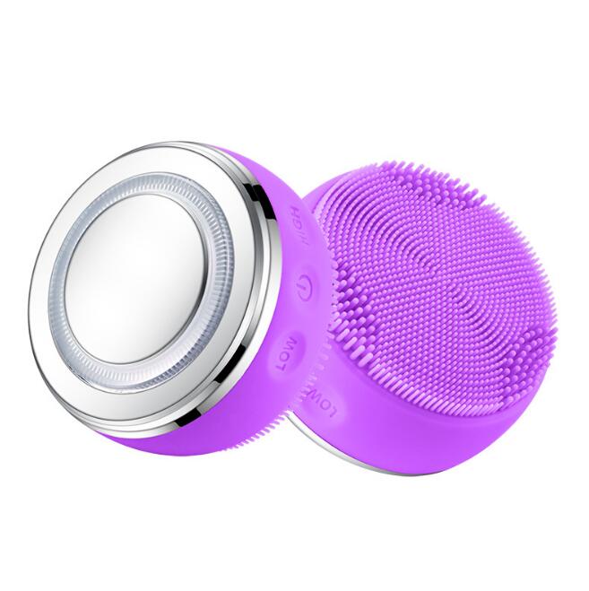 2in1 LED Light Silicone Heating Face Cleanser Massage Facial Cleaning Skin Scrub Washing Brush Skin Care Cleaner Massager