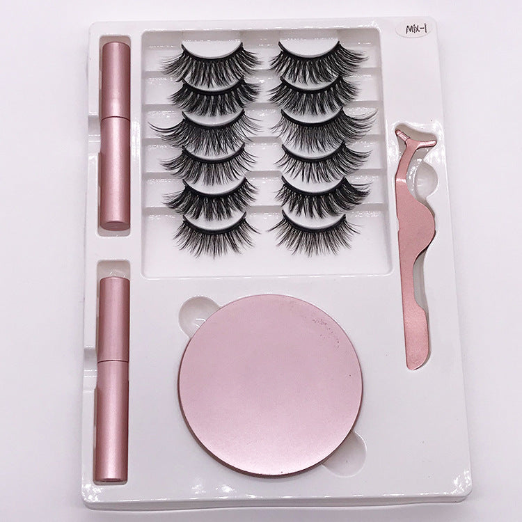 Eight Pairs Of Magnet False Eyelashes With Round Box Mirror Magnetic Iron-Absorbing Stone Eyelashes Magnetic Eyeliner Liquid Eyelashes