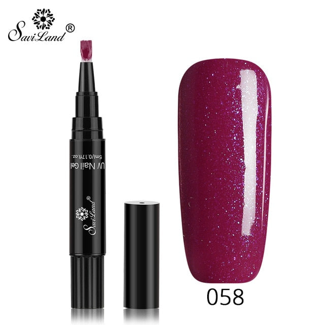 Saviland Newest 3 In 1 Gel Nail Varnish Pen Glitter One Step Nail Art Gel Polish Hybrid 60 Colors Easy To Use UV Gel Lacquer