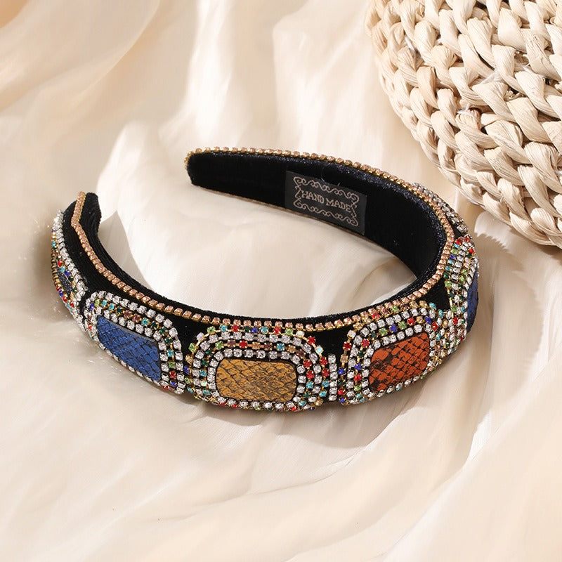 Fashionable colorful diamond sponge hair hoop women's wide brimmed Baroque hair accessories