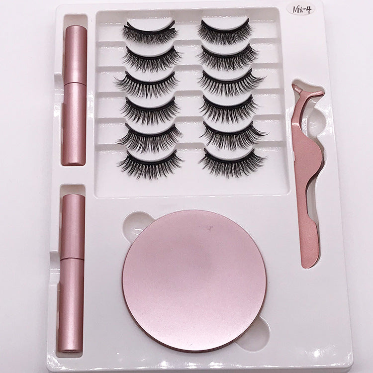 Eight Pairs Of Magnet False Eyelashes With Round Box Mirror Magnetic Iron-Absorbing Stone Eyelashes Magnetic Eyeliner Liquid Eyelashes