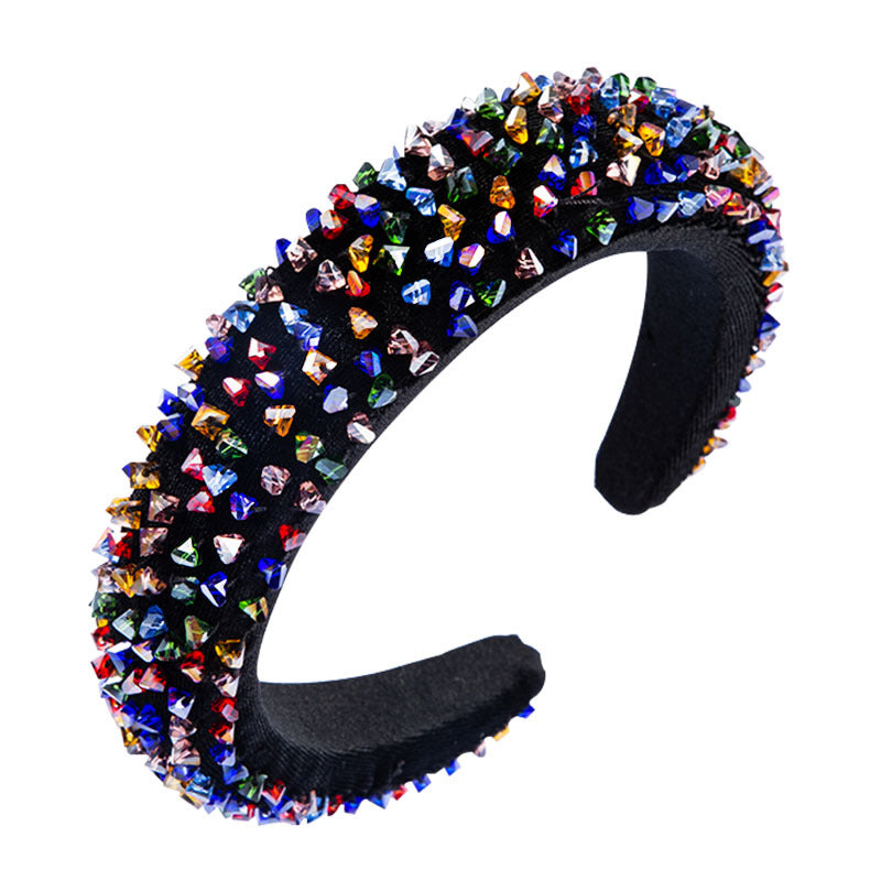 New Baroque Headband Feminine Color Hand-Stitched Glass Bead Headband Thin Sponge Headband