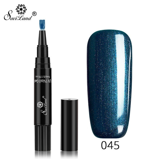 Saviland Newest 3 In 1 Gel Nail Varnish Pen Glitter One Step Nail Art Gel Polish Hybrid 60 Colors Easy To Use UV Gel Lacquer