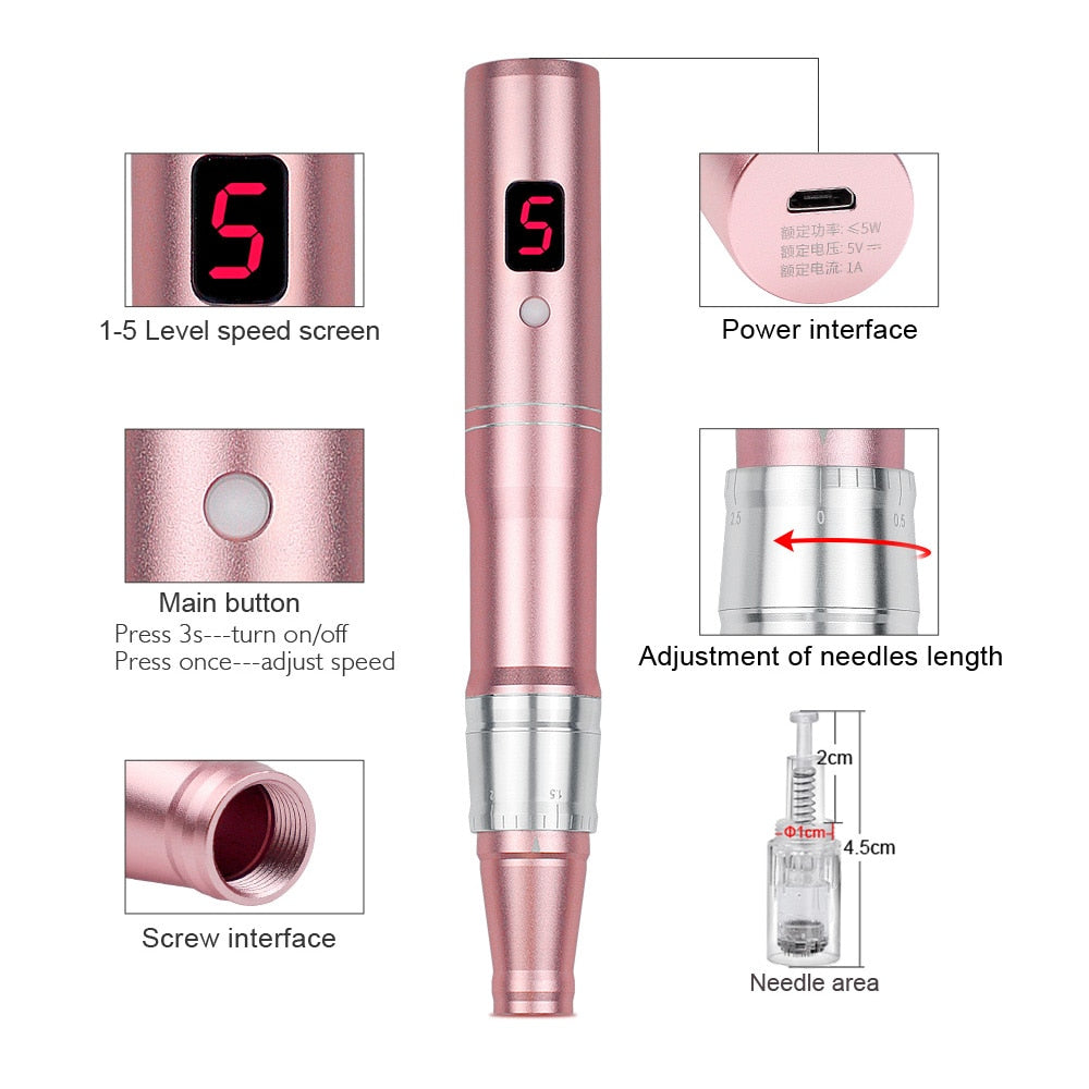 Professional Microneedeling Pen Machine with Cartridge Wireless Microneedling Pen for Derma MTS Pen Beauty Machine Skin Care Kit