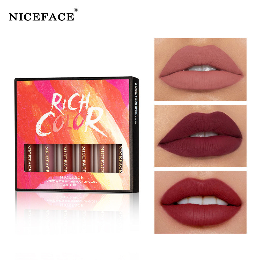 Niceface New Quality Lip Glaze Velvet Matte Lip Glaze Set Matte Non-Stick Cup Waterproof Makeup