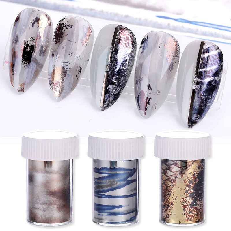 Pink Gold Sliver Nail Foils Sparkly Sky Glitter Marble Nail Art Transfer Stickers Slider Paper Nail Art Manicures Decoration
