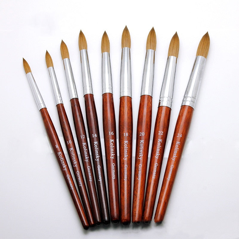 Kolinsky Acrylic Nail Brush Good Quality Nail Art Mink Brush Wood Handle Gel Builder Manicure Brush Drawing Tools Size 8-24