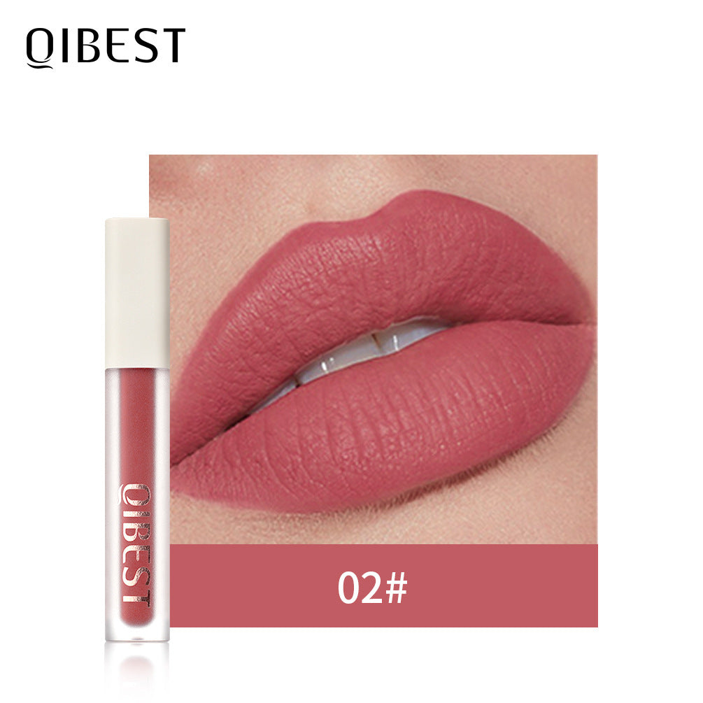 QIBEST Silky Lip Glaze Non-Stick Cup Does Not Fade Lip Gloss Makeup Color Liquid Lipstick Matte Moisturizing Lip Gloss