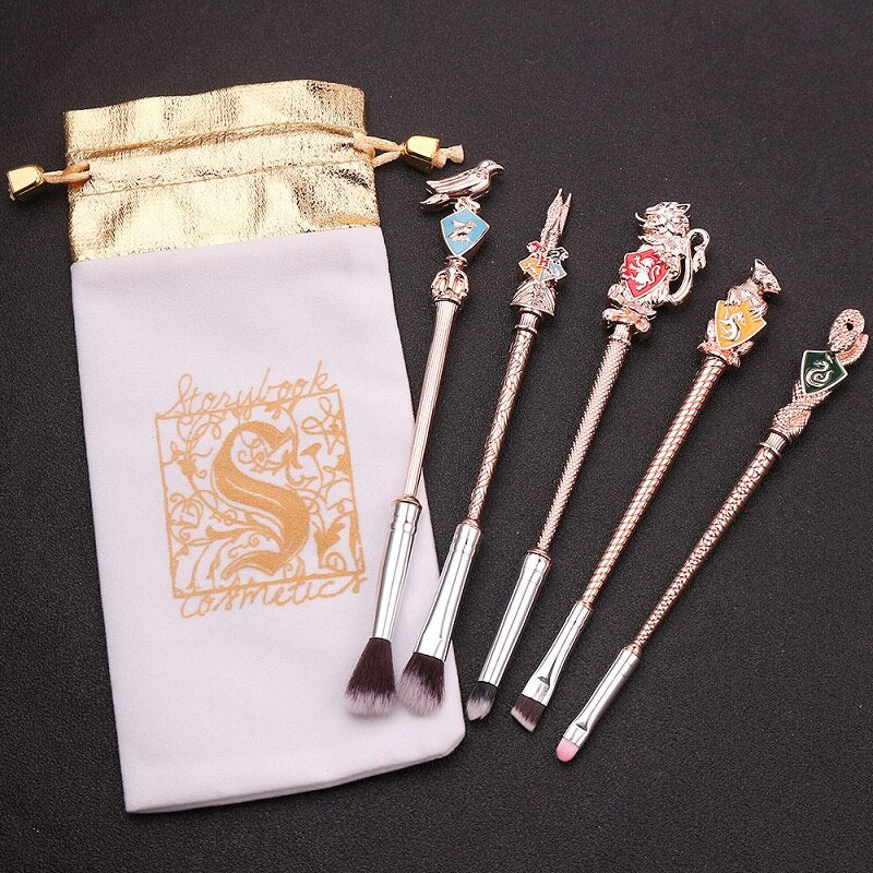 5 pcs/ Set Cute Harries Potter Magic Wand Makeup Brush Beauty Professional Tools Cosmetics Action Toys For Girls Metal Figures