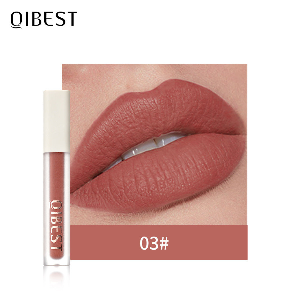 QIBEST Silky Lip Glaze Non-Stick Cup Does Not Fade Lip Gloss Makeup Color Liquid Lipstick Matte Moisturizing Lip Gloss