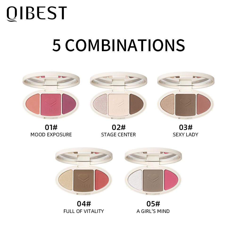 QIBEST High Gloss Repairing All-In-One Plate Matte Brightening Glitter Powder Blush Rouge Plate Powder Cake Repairing Plate