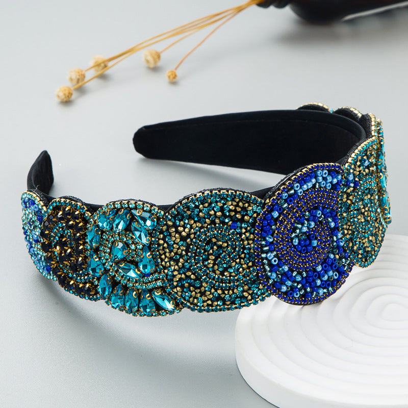 Hair Hoop Fashion Trend Color Rhinestone Head Hoop Luxury Wide Side Heavy Industry Party Hair Accessories Head Hoop