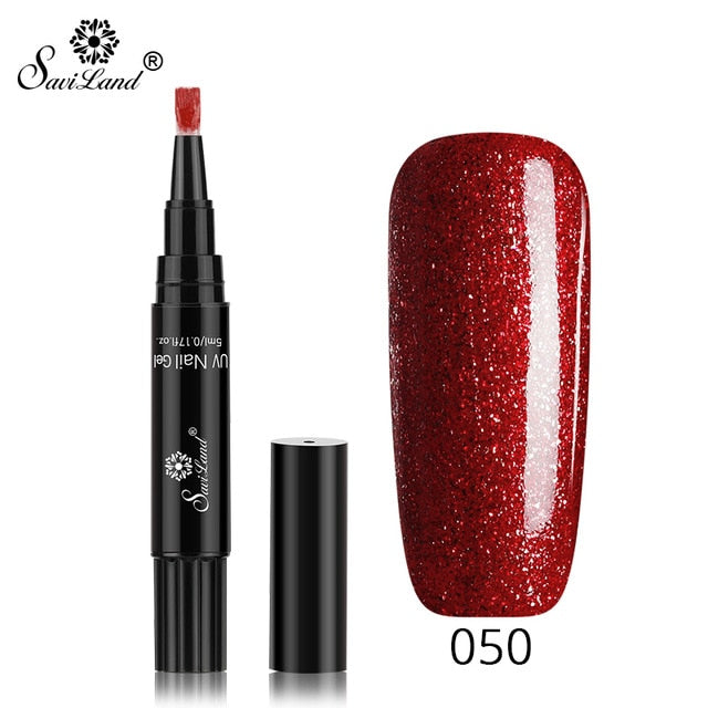 Saviland Newest 3 In 1 Gel Nail Varnish Pen Glitter One Step Nail Art Gel Polish Hybrid 60 Colors Easy To Use UV Gel Lacquer