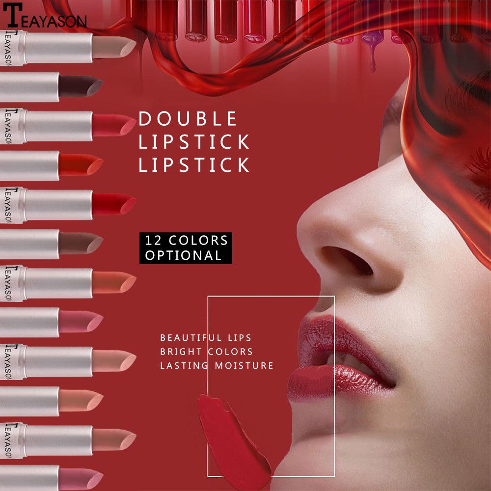 Double-Headed Non-Stick Cup Matte Matte Lip Gloss Two-In-One Matte Bean Paste Does Not Fade With Cup Lipstick Female
