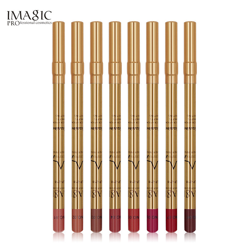 IMAGIC Makeup New Lip Liner Set Of 8 Easy To Color And Not Smudge Gold Tube Aluminum Cap Lip Liner