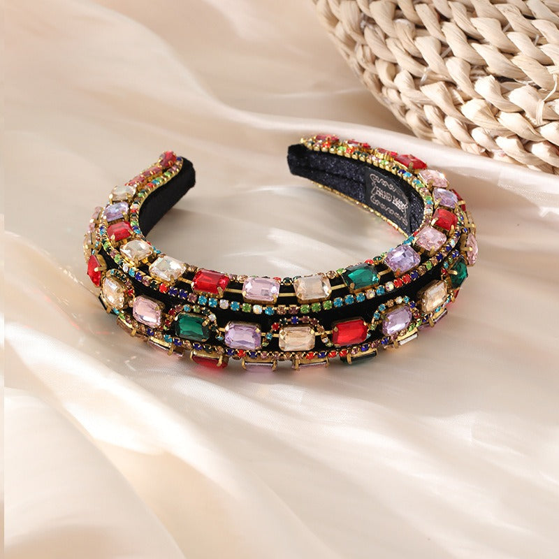 Retro Baroque colored glass drill sponge hair hoop