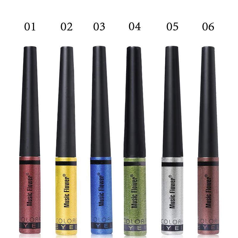 Music Flower Brand 6 Color Shimmer Liquid Eyeliner Pen Brightening Eyes Makeup Eye Liner Pencil Waterproof Quick Drying Eyelid