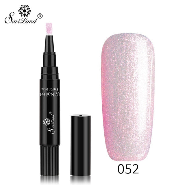 Saviland Newest 3 In 1 Gel Nail Varnish Pen Glitter One Step Nail Art Gel Polish Hybrid 60 Colors Easy To Use UV Gel Lacquer