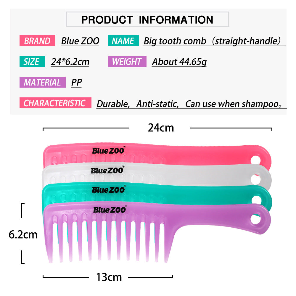 4 Colors Blue ZOO Candy Color Straight Handle Large Size Wide Tooth Comb Curling Comb Hairdressing Comb