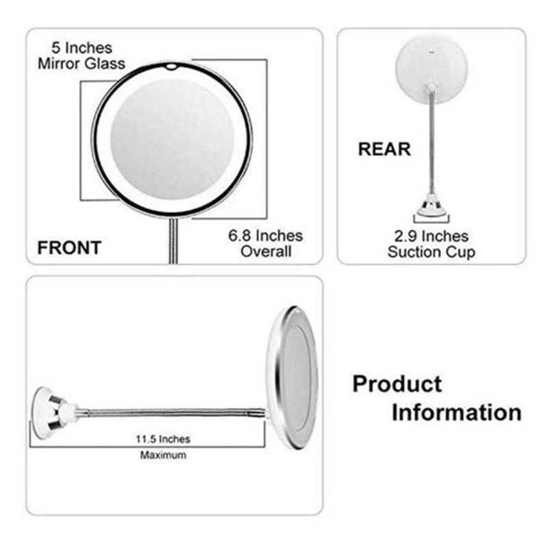 360 Degree Rotation 10X Magnifying LED Makeup Mirror Compact Suction Cup Folding Vanity Mirror with LED Light cosmetic Tools