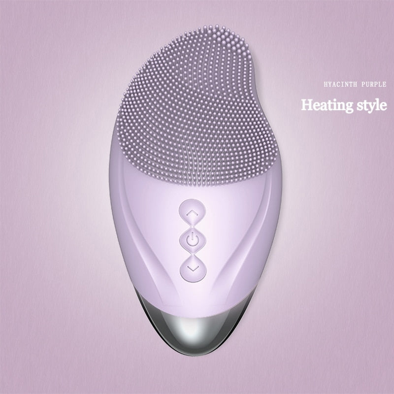 Ultrasonic Electric Facial Cleansing Brush Heated Sonic Electric Facial Cleanser Silicone Mini Face Cleaner Brush Deep Cleaning