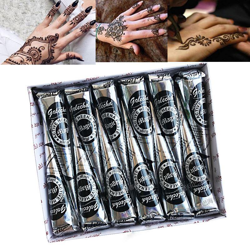 Golecha  12PCS 25g Natural Black Mehndi Henna Cones Indian Henna Tattoo Paste For Temporary Tattoos