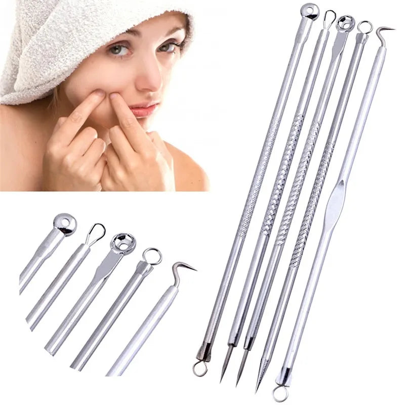 5pcs Women Beauty Pimple Blemish Comedone Acne Needle Extractor Remover Tools Needles Pimple Kit Makeup Tools