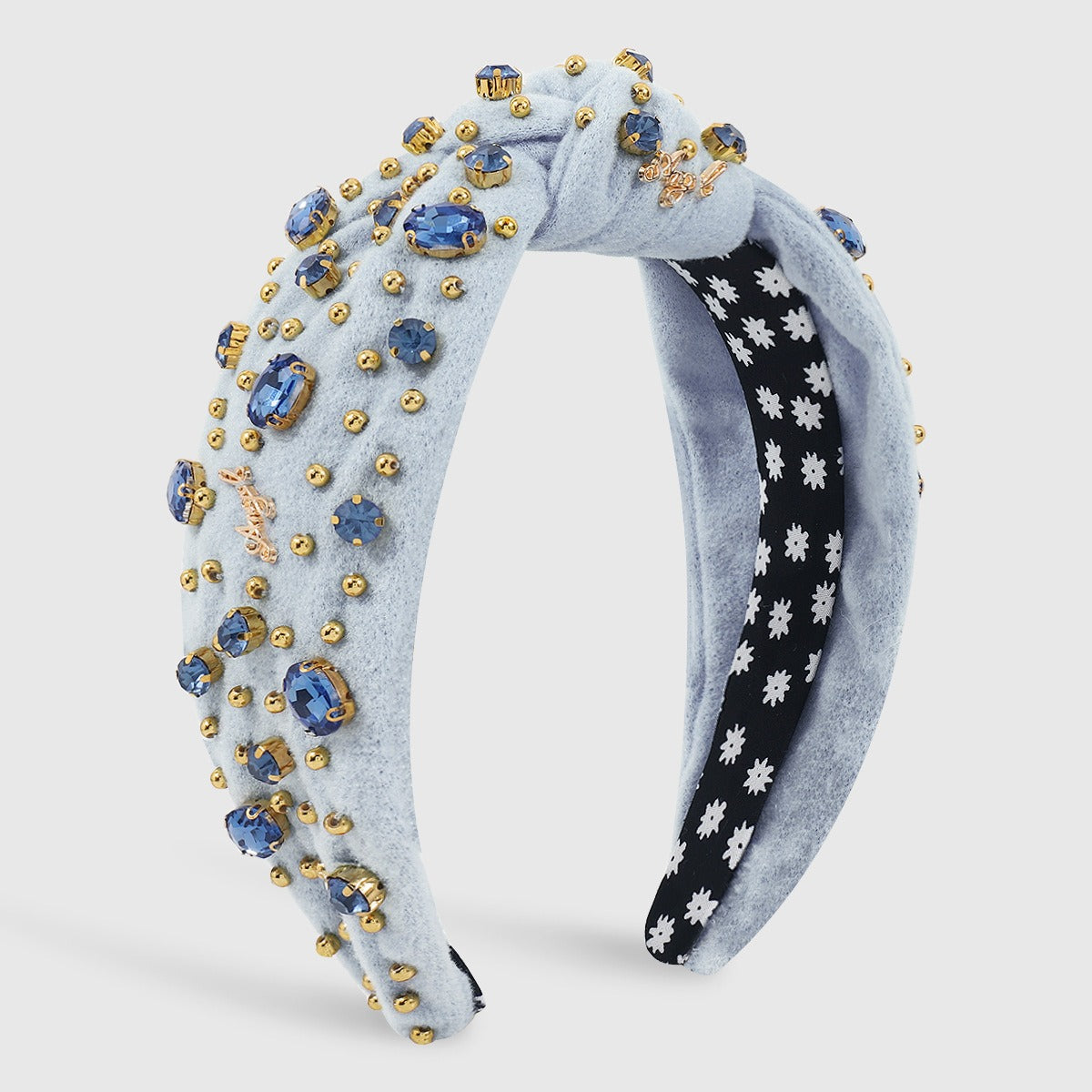 Retro Wide Edge Knot Bead Water Diamond Plush Fabric Thickened Letter Hair Hoop