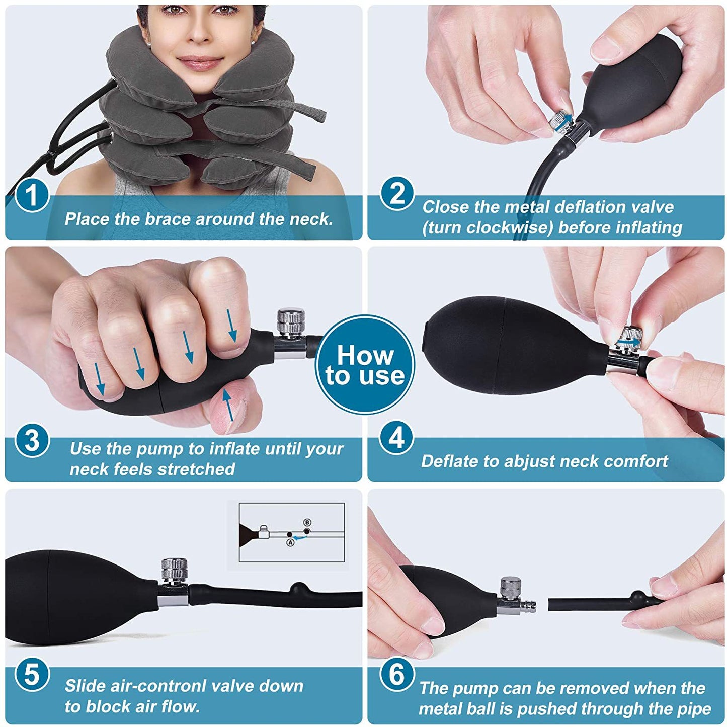 Cervical Traction Device Neck Support Pillow Inflatable Adjustable Neck Stretcher Three-Layer Inflatable Neck Pillow