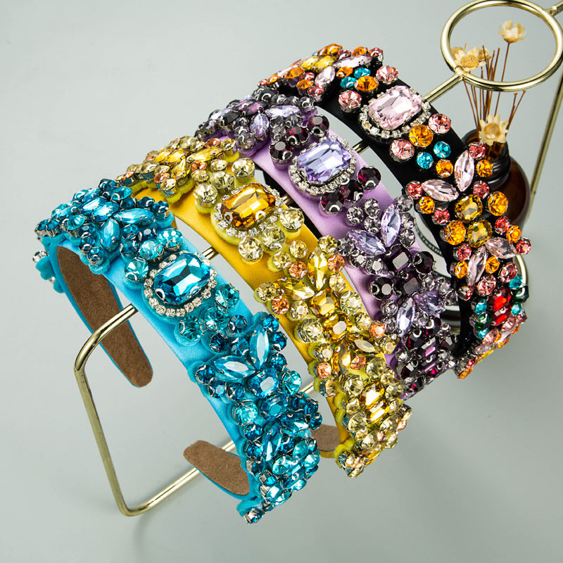 Summer New Fashion Headband Ladies Baroque Retro Headband Set With Colorful Rhinestones Full Diamond Hair Accessories