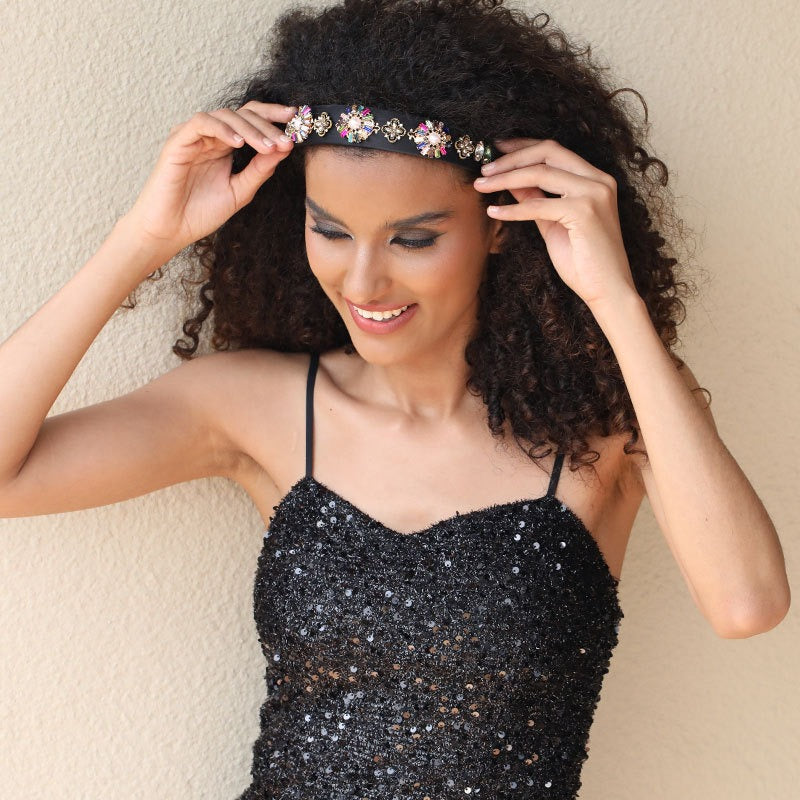 Fashionable Baroque Retro Set Water Diamond Flower Wide Edge Pearl Hair Hoop