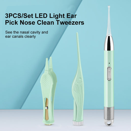 Ear Wax Removal Nose Clean Ear Cleaner Clip Baby Adults Ear Nose Clean Tweezers Remover Set LED Light Ear Pick USB Rechargeable