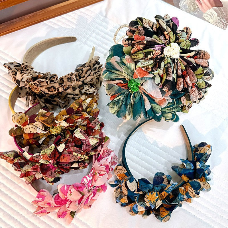 Fashionable leaf pattern fabric oversized flower headband