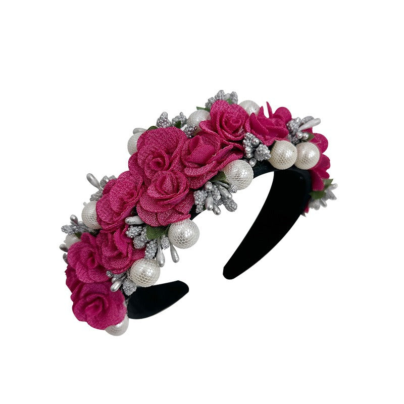 Fashionable Baroque Fabric Rose Pearl Flower Headband