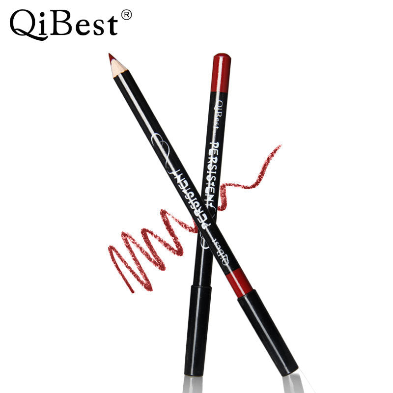 Qibest Fashion Black Rod Waterproof 12 Colors Lip Liner Lipstick Pen