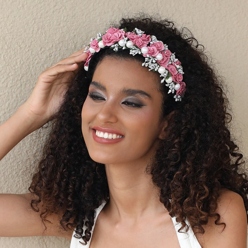 Fashionable Baroque Fabric Rose Pearl Flower Headband