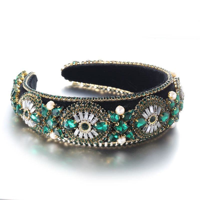 Super Sparkling Colored Diamond Pearl Baroque Retro Women's Sponge Head Hoop