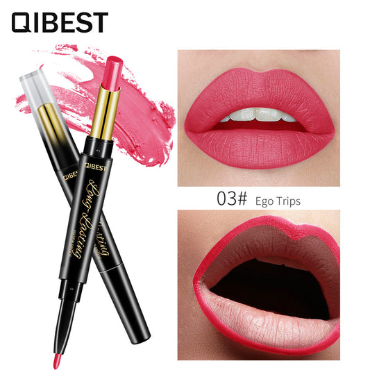 QIBEST Double-Ended Lipstick Pen Moisturizing Matte Matte Lipstick + Lip Liner Rotating Lip Liner