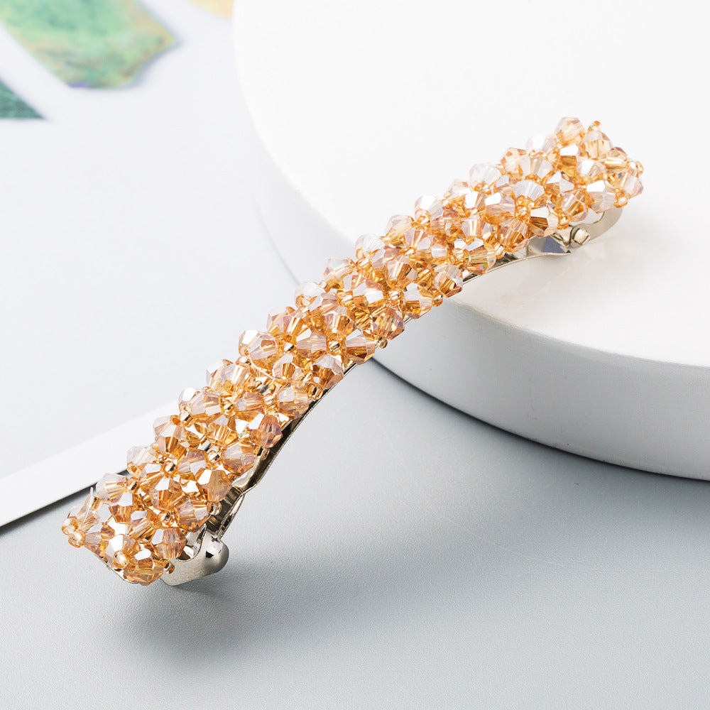 Korean Style Retro Crystal Beaded Hair Clip Simple Wild One Word Clip Female Side Clip Spring Clip Korean Hair Accessories