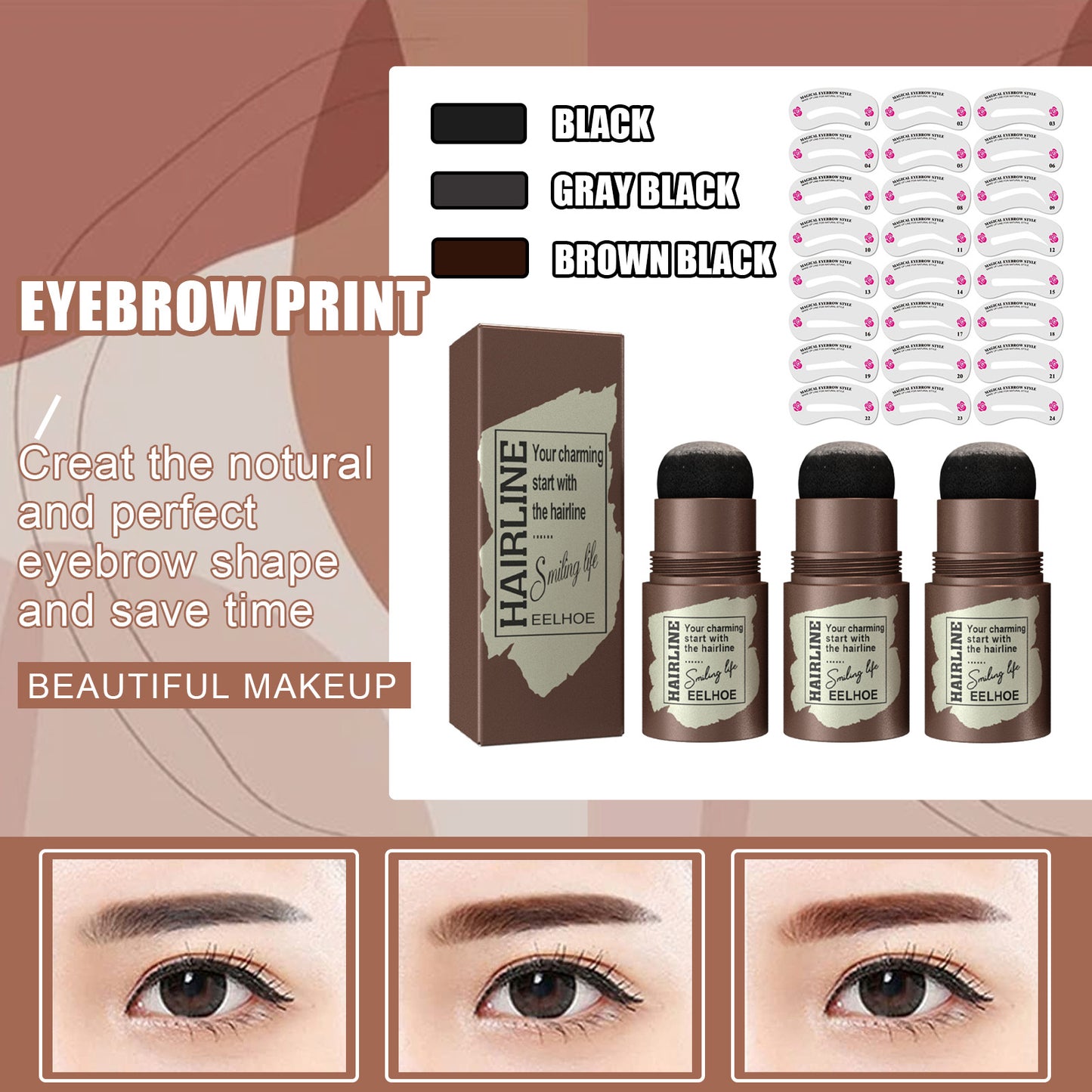 One Step Brow Stamp Shaping Kit Hairline Eyebrow Print Eyebrow Patch Repair Hairline Eyebrow Print