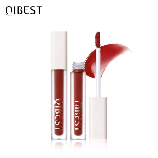 QIBEST Silky Lip Glaze Non-Stick Cup Does Not Fade Lip Gloss Makeup Color Liquid Lipstick Matte Moisturizing Lip Gloss
