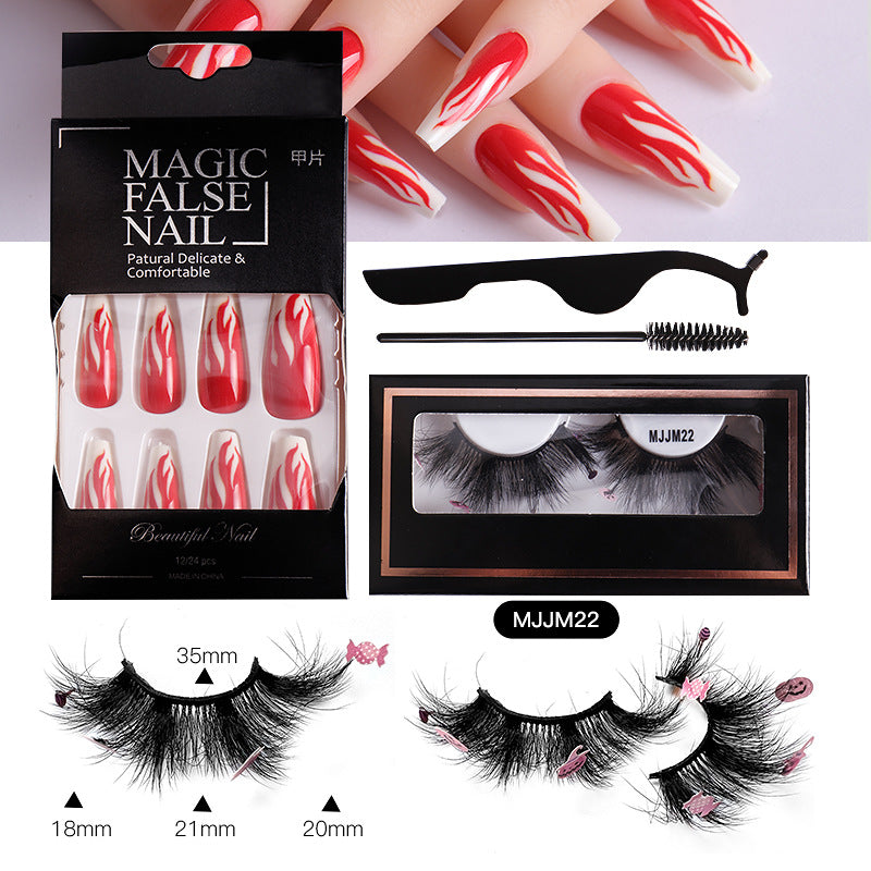 Halloween False Eyelashes Europe And America Multi-Layer Thick Messy Mink Hair Nail And Eyelash Set
