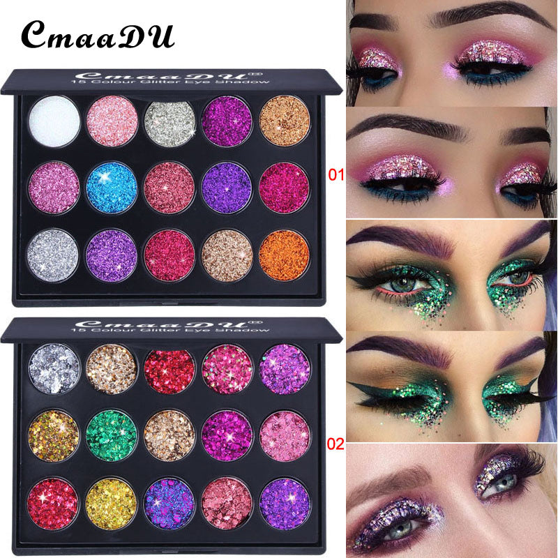 15 Colors Diamond Sequin Eyeshadow Palette Shiny Glitter Powder Highlighter Eyeshadow