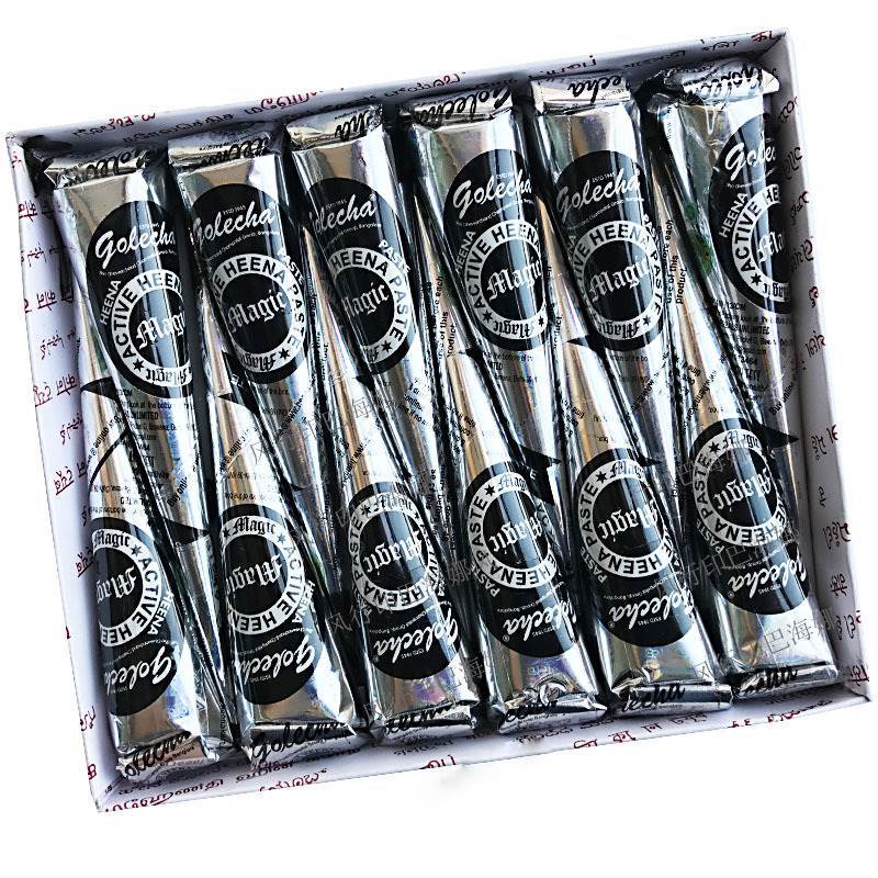Golecha  12PCS 25g Natural Black Mehndi Henna Cones Indian Henna Tattoo Paste For Temporary Tattoos