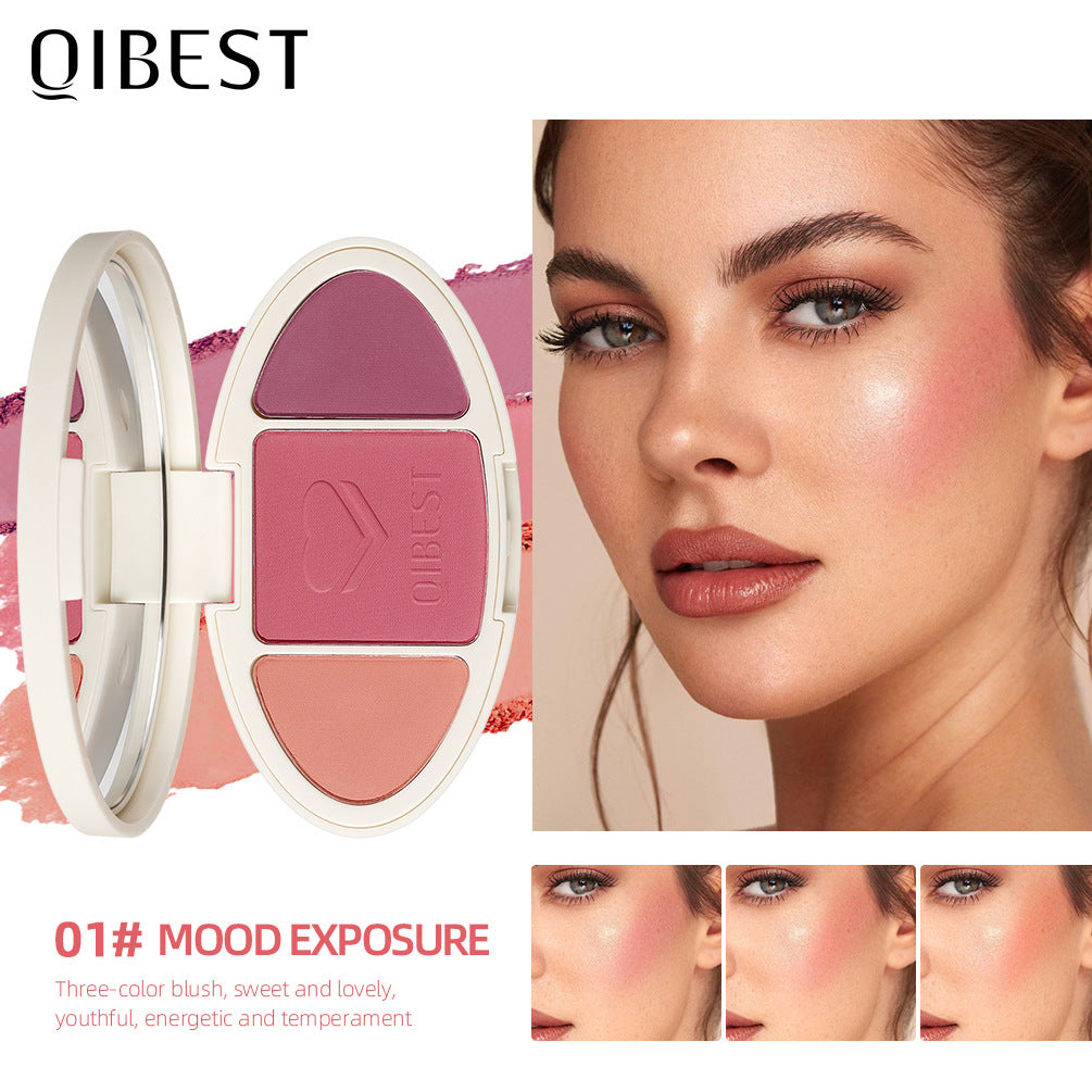 QIBEST High Gloss Repairing All-In-One Plate Matte Brightening Glitter Powder Blush Rouge Plate Powder Cake Repairing Plate