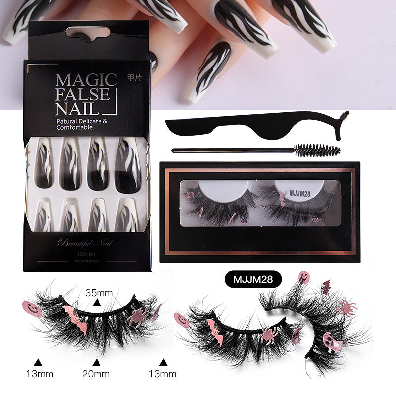 Halloween False Eyelashes Europe And America Multi-Layer Thick Messy Mink Hair Nail And Eyelash Set